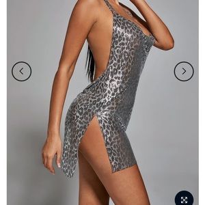 Bella Barnett silver mesh mini dress